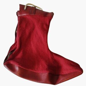 Boot Bag Carry Storage Cowboy Western Travel Shoe Case Red Felt Leather Vintage